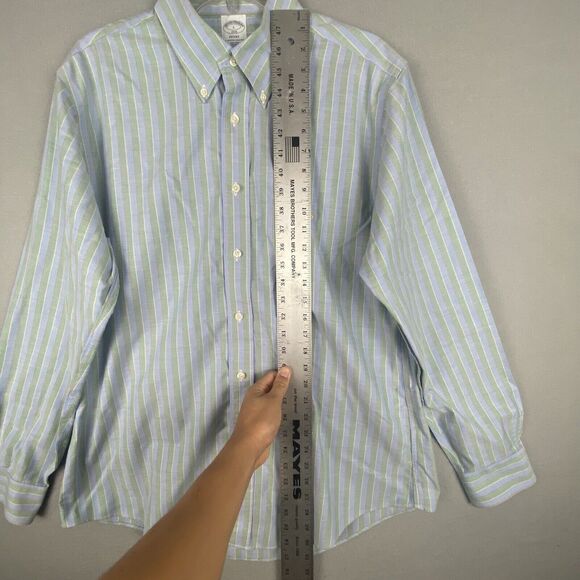 Brooks Brothers Shirt Mens Medium Blue Stripe Regent Fit Button Up Supima Cotton - Picture 3 of 7